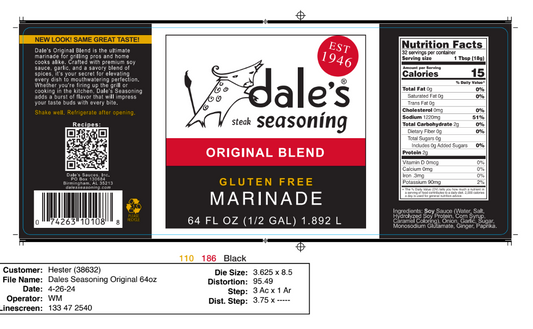 Dale's Original 64 oz. (Half Gallon) - 4,950 Labels/Case