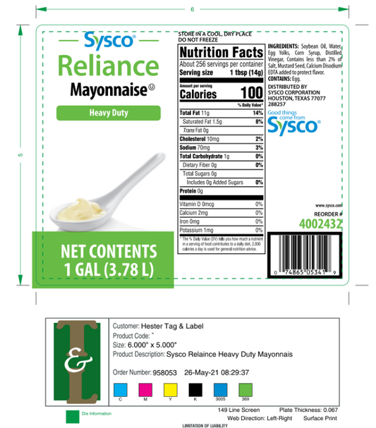 4002432 - Sysco Reliance HD 1 Gallon Mayo - 5,000 Labels/Case