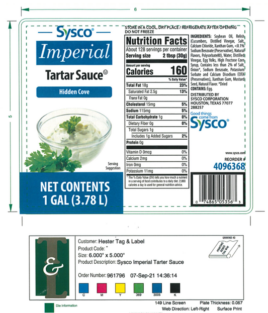 4096368 - Sysco Hidden Cove Tartar Label 1 Gallon - 5,000 Labels/Case