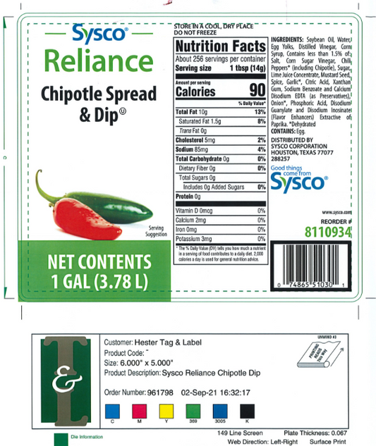 8110934 - Sysco Reliance Chipotle Label 1 Gallon - 5,000 Labels/Case