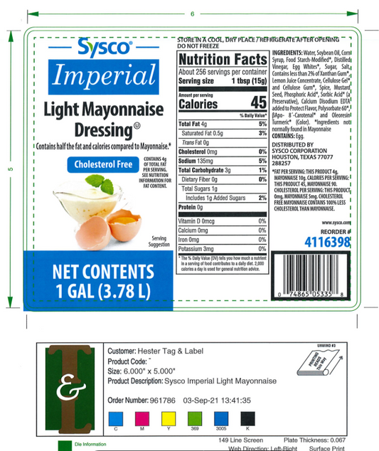 4116398 - Sysco Imperial Light & Cholesterol Free - 5,000 Labels/Case