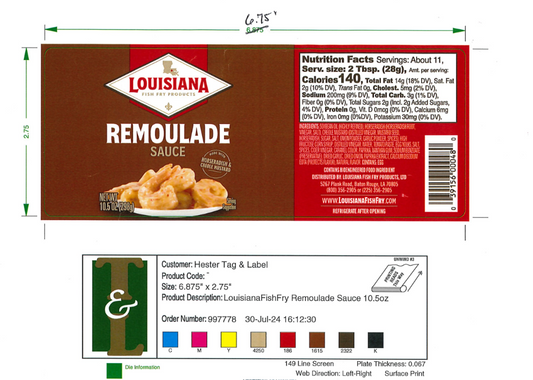 Louisiana Fish Fry Remoulade Retail 10.5 oz - 10,000 Labels/Case