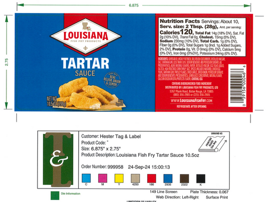 Louisiana Fish Fry Tartar Retail 10.5 oz - 10,000 Labels/Case