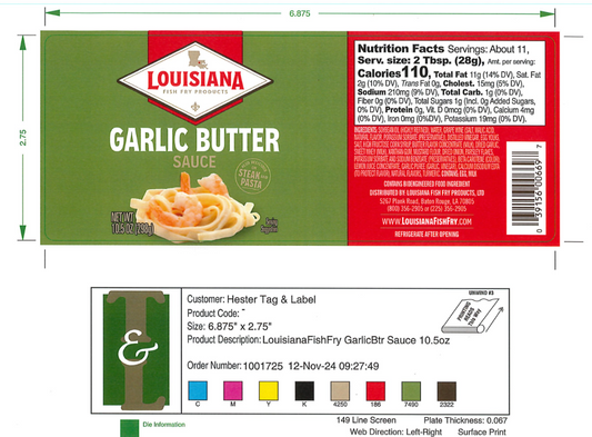 Louisiana Fish Fry Garlic Butter Retail 10.5 oz - 10,000 Labels/Case