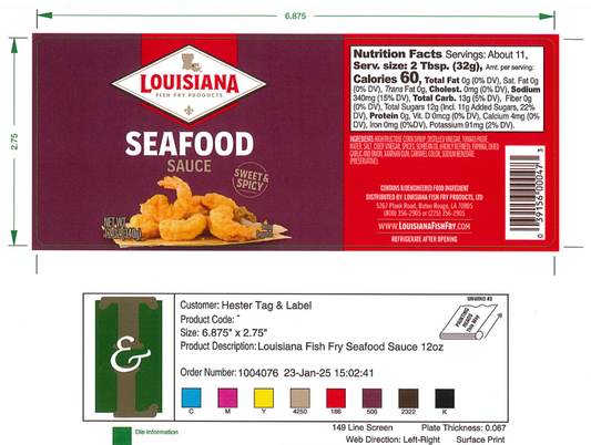 Louisiana Fish Fry Seafood Sauce Retail 12 oz - 10,000 Labels/Case