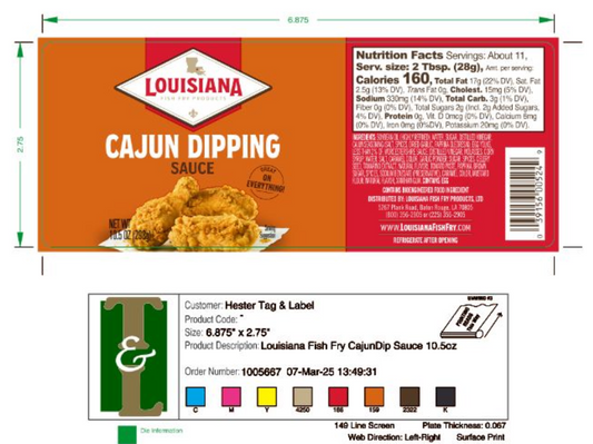 Louisiana Fish Fry Cajun Dipping Sauce Retail 10.5 oz - 10,000 Labels/Case