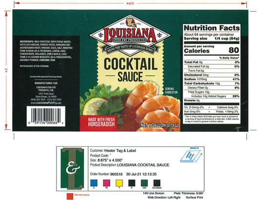 Louisiana Fish Fry Cocktail Gallon Label