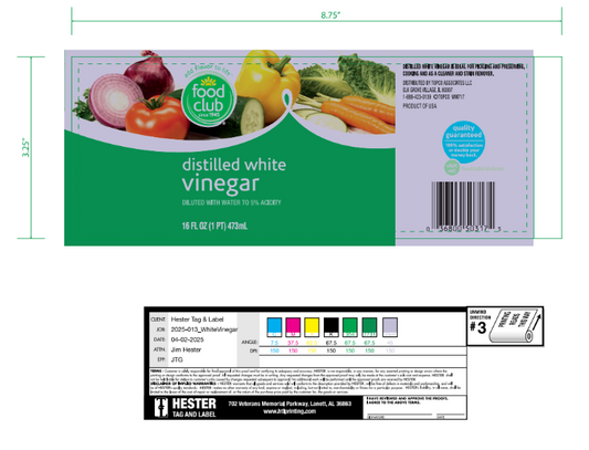 L-FC1030-PS - Food Club White Vinegar 16 oz - 2,500 Labels/Roll