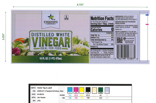 L-FC105-PS - Freedom's Choice White Vinegar 16 oz - 2,500 Labels/Roll