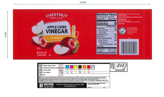 L-CH104-PS - Chestnut Hill 5% Apple Cider Vinegar 32 oz - 2,000 Labels/Roll