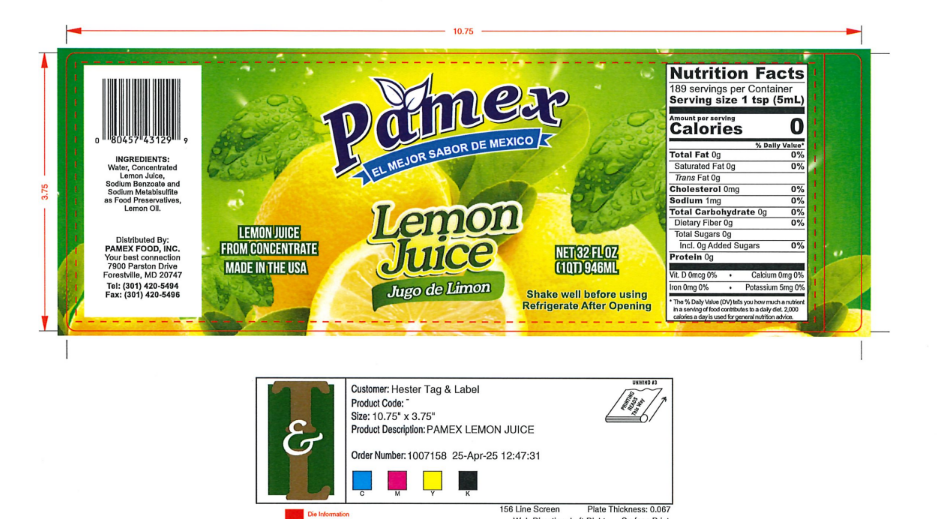 L-PAM1004-PS - Pamex Lemon Juice 32 oz - 2,000 Labels/Roll