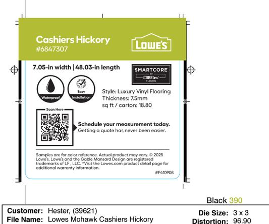 Lowe's SmartCore Cashiers Hickory 3 x 3 Chip Labels