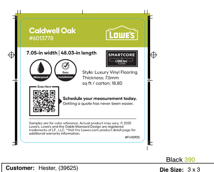 Lowe's SmartCore Caldwell Oak 3 x 3 Chip Labels