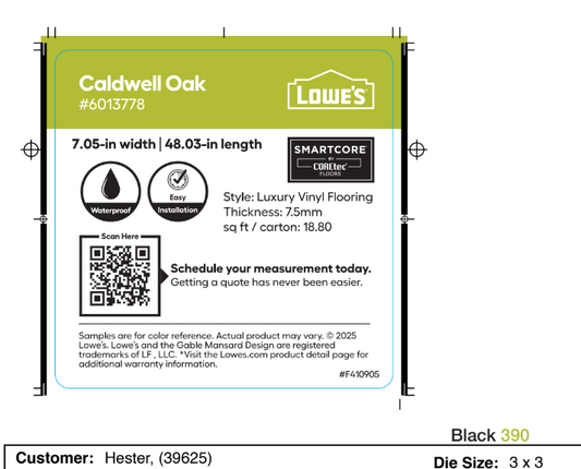Lowe's SmartCore Caldwell Oak 3 x 3 Chip Labels