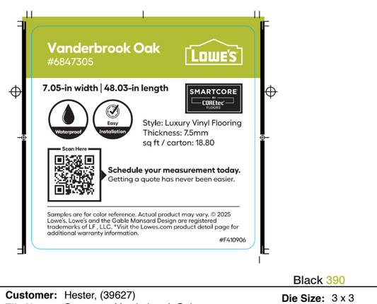 Lowe's SmartCore Vanderbrook Oak 3 x 3 Chip Labels