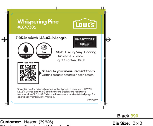 Lowe's SmartCore Whispering Pine 3 x 3 Chip Labels